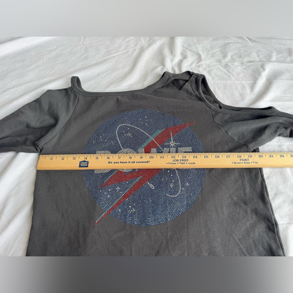 Lauren Moshi Myra Crystal Bowie Space Long Sleeve Sweater Women XS Rip Distress - Picture 9 of 9